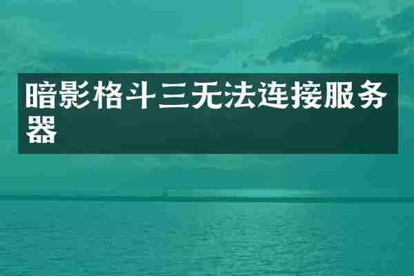 暗影格斗三无法连接服务器