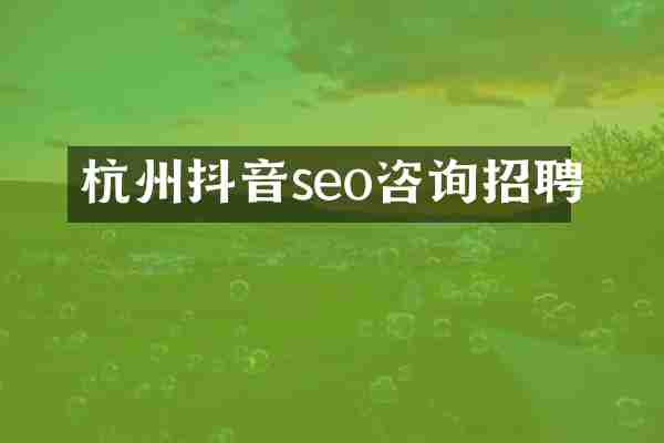 杭州抖音seo咨询招聘