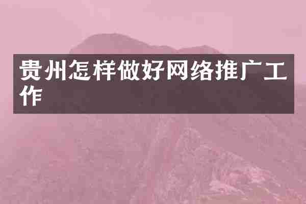 贵州怎样做好网络推广工作