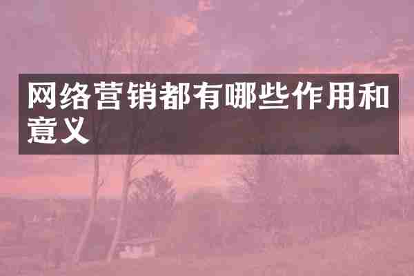 网络营销都有哪些作用和意义