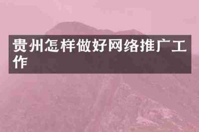 贵州怎样做好网络推广工作