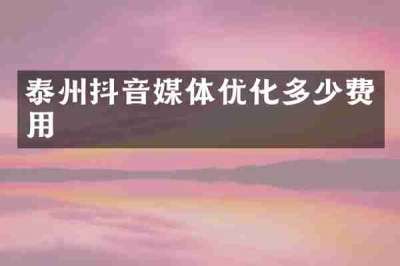 泰州抖音媒体优化多少费用