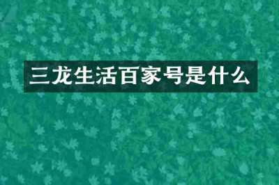 三龙生活百家号是什么