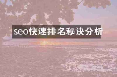 seo快速排名秘诀分析