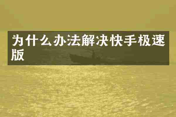 为什么办法解决快手极速版