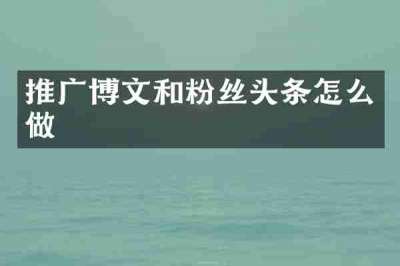 推广博文和粉丝头条怎么做