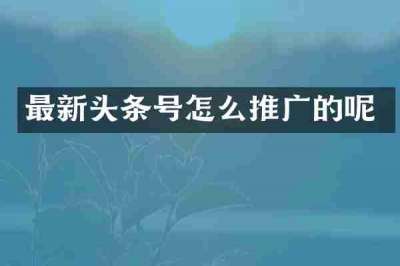 最新头条号怎么推广的呢