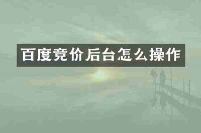 百度竞价后台怎么操作