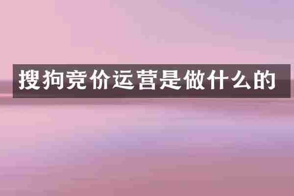 搜狗竞价运营是做什么的