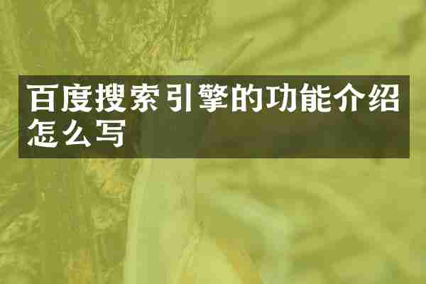 百度搜索引擎的功能介绍怎么写
