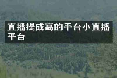 直播提成高的平台小直播平台