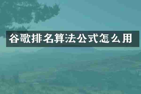 谷歌排名算法公式怎么用