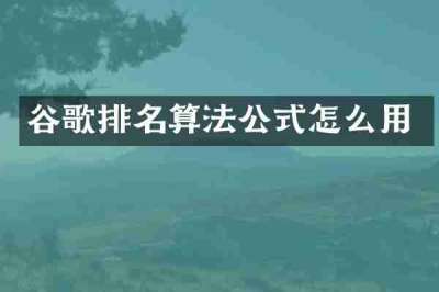 谷歌排名算法公式怎么用