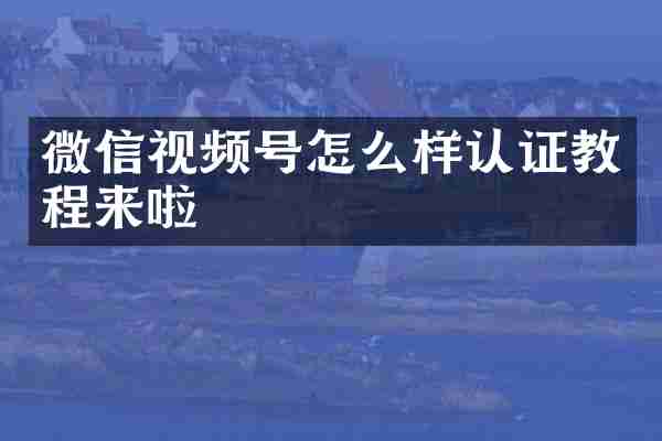 微信视频号怎么样认证教程来啦