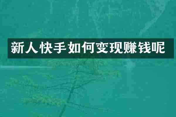 新人快手如何变现赚钱呢