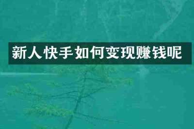 新人快手如何变现赚钱呢