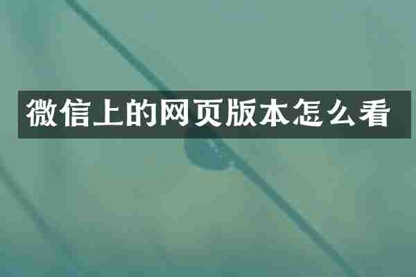 微信上的网页版本怎么看