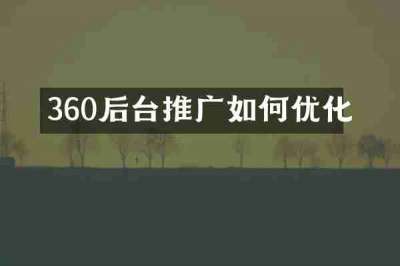 360后台推广如何优化