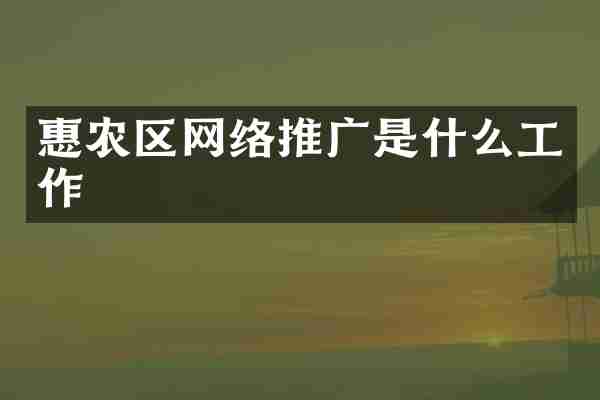 惠农区网络推广是什么工作