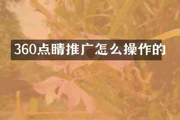 360点睛推广怎么操作的