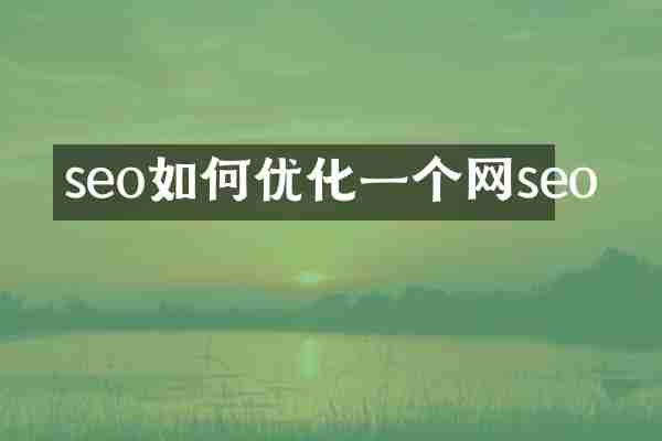 seo如何优化一个网seo
