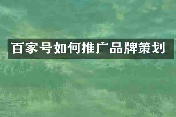 百家号如何推广品牌策划