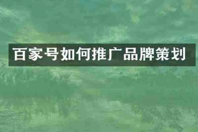 百家号如何推广品牌策划