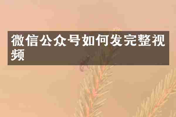 微信公众号如何发完整视频