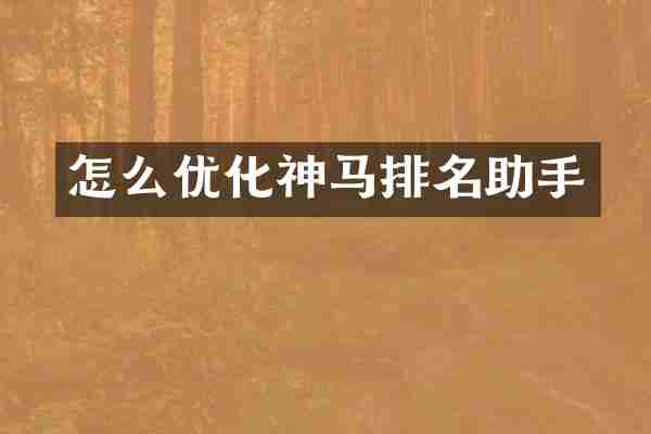 怎么优化神马排名助手