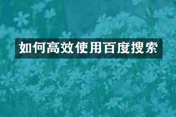 如何高效使用百度搜索