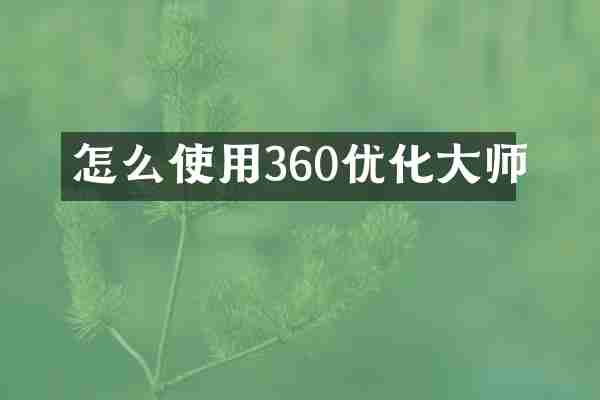 怎么使用360优化大师