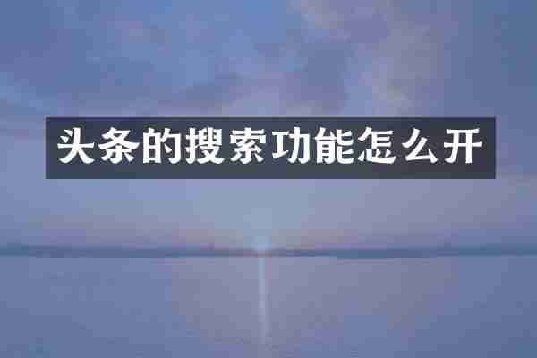 头条的搜索功能怎么开