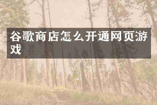 谷歌商店怎么开通网页游戏