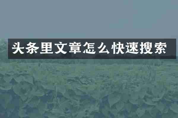 头条里文章怎么快速搜索