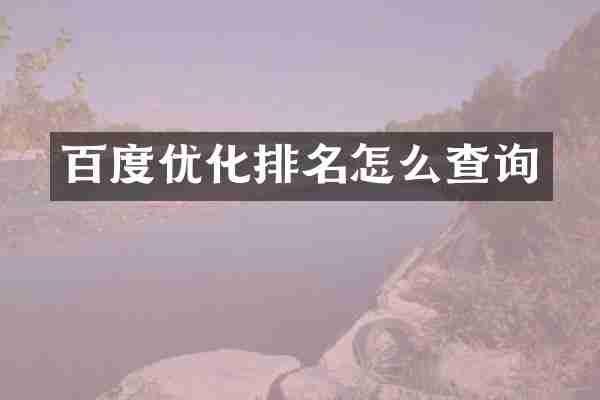 百度优化排名怎么查询