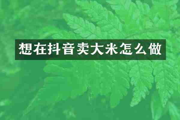 想在抖音卖大米怎么做