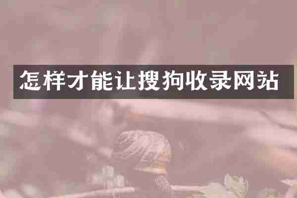 怎样才能让搜狗收录网站