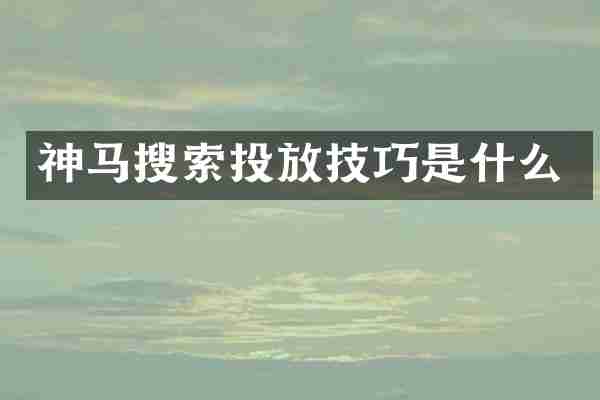 神马搜索投放技巧是什么
