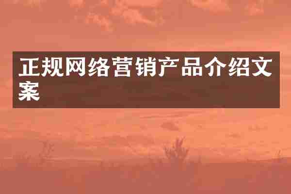 正规网络营销产品介绍文案