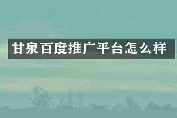 甘泉百度推广平台怎么样