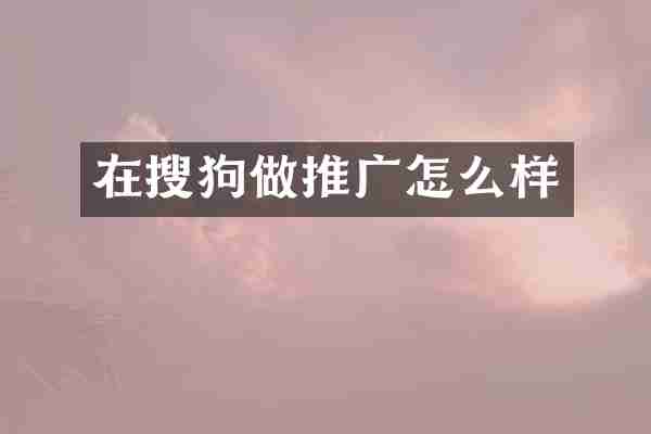 在搜狗做推广怎么样