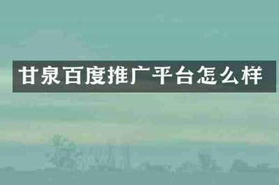 甘泉百度推广平台怎么样