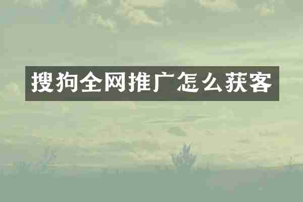 搜狗全网推广怎么获客