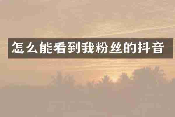 怎么能看到我粉丝的抖音