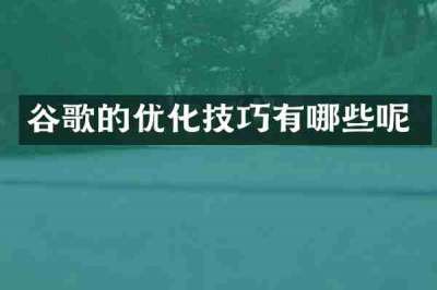 谷歌的优化技巧有哪些呢