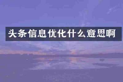 头条信息优化什么意思啊