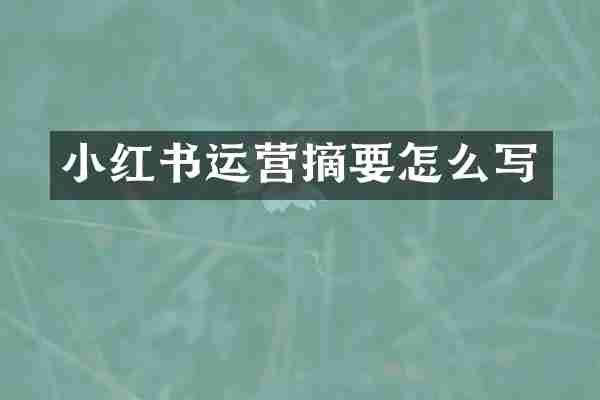 小红书运营摘要怎么写