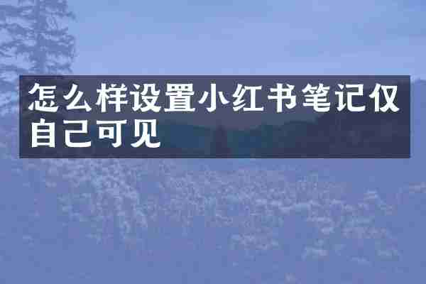 怎么样设置小红书笔记仅自己可见