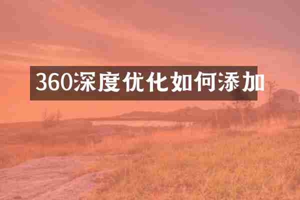 360深度优化如何添加