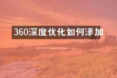 360深度优化如何添加